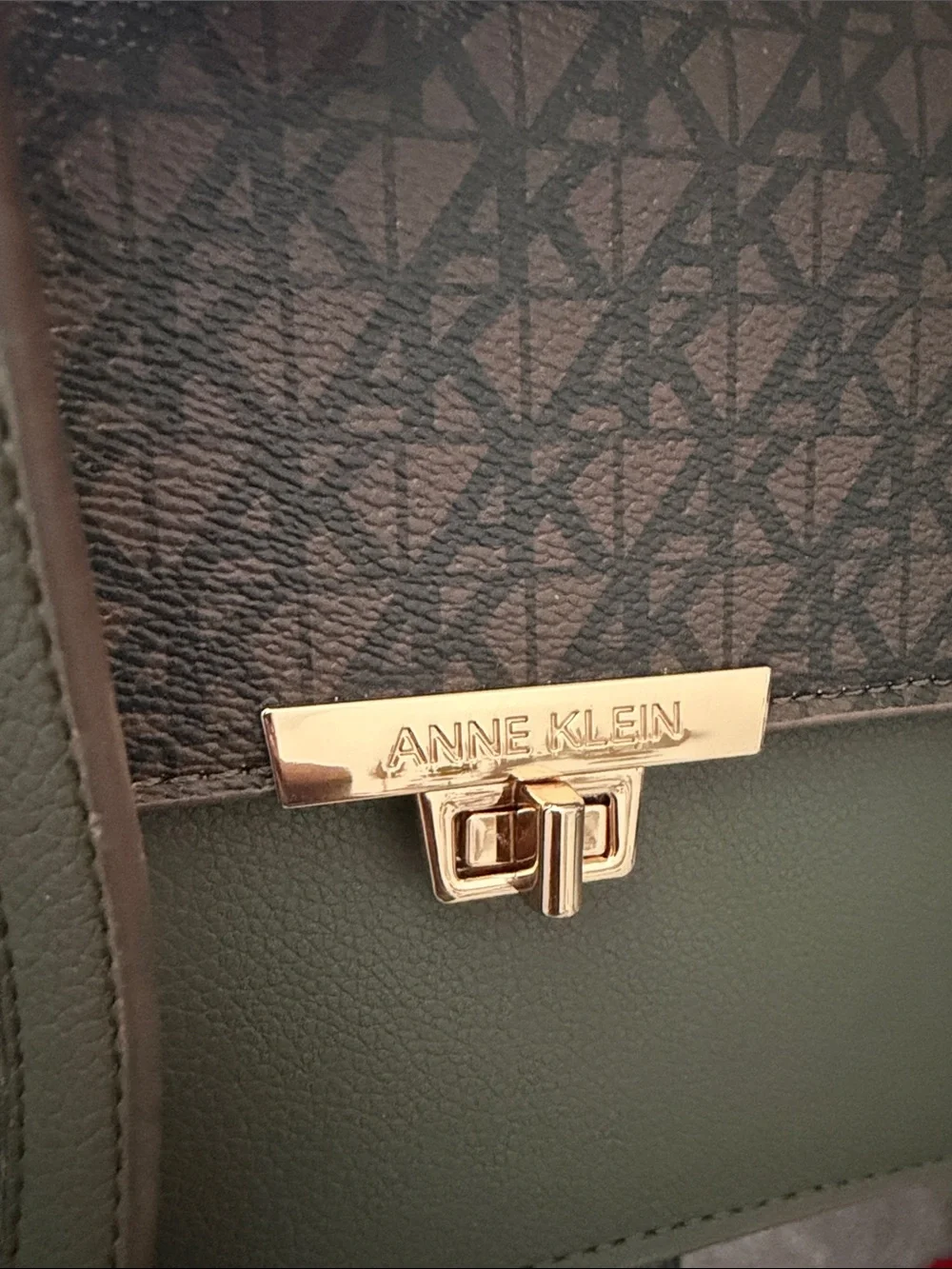 Anne Klein Olive Green & Brown Signature Top-Handle Satchel